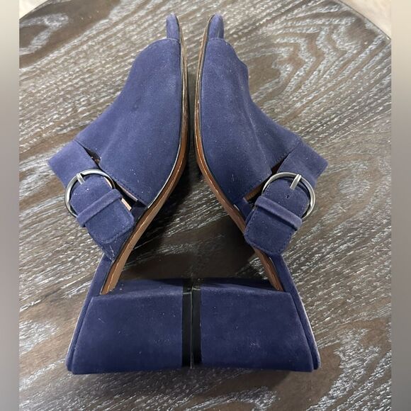 Linea Paolo Mules Navy Blue Suede Block Heel size 6.5 - Picture 2 of 5